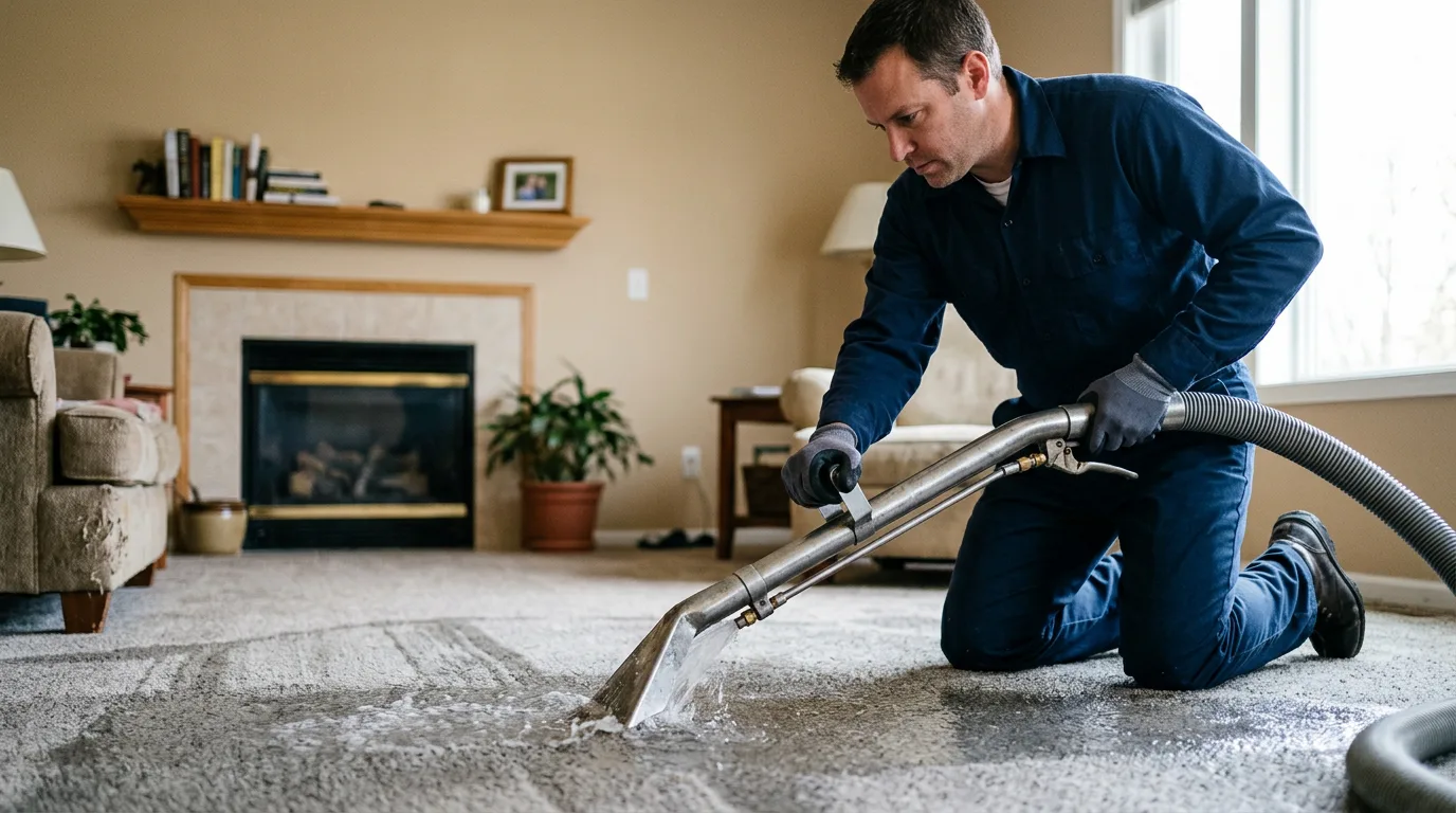 Water damage restoration technician working near Moscow, IA